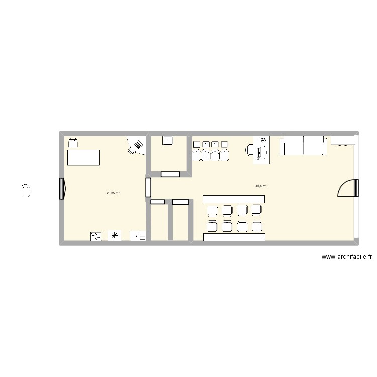 Salon exercice BTS. Plan de 2 pièces et 69 m2