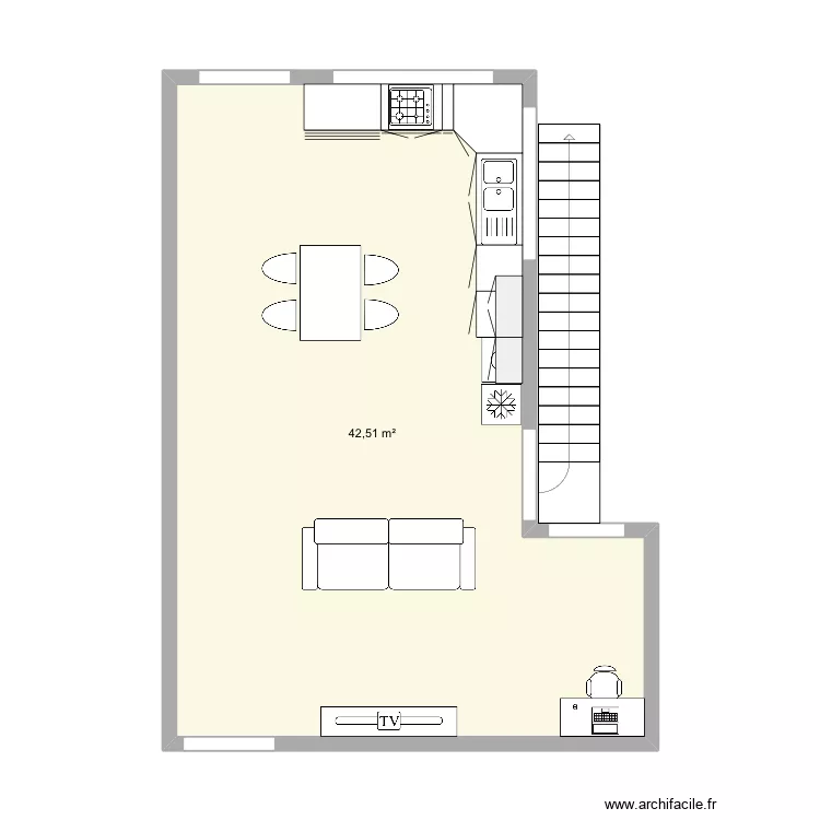 Plan du haut de mamie. Plan de 1  et 43 m²