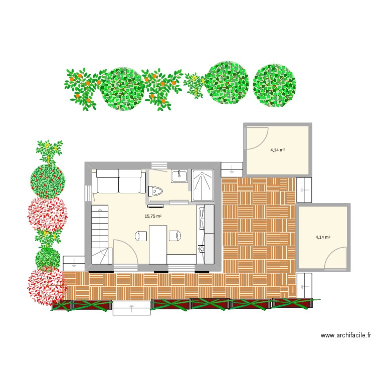 cabane rdc. Plan de 4 pièces et 40 m2