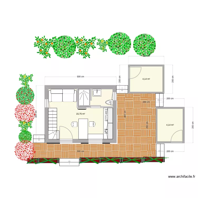 cabane rdc. Plan de 4 pièces et 40 m²
