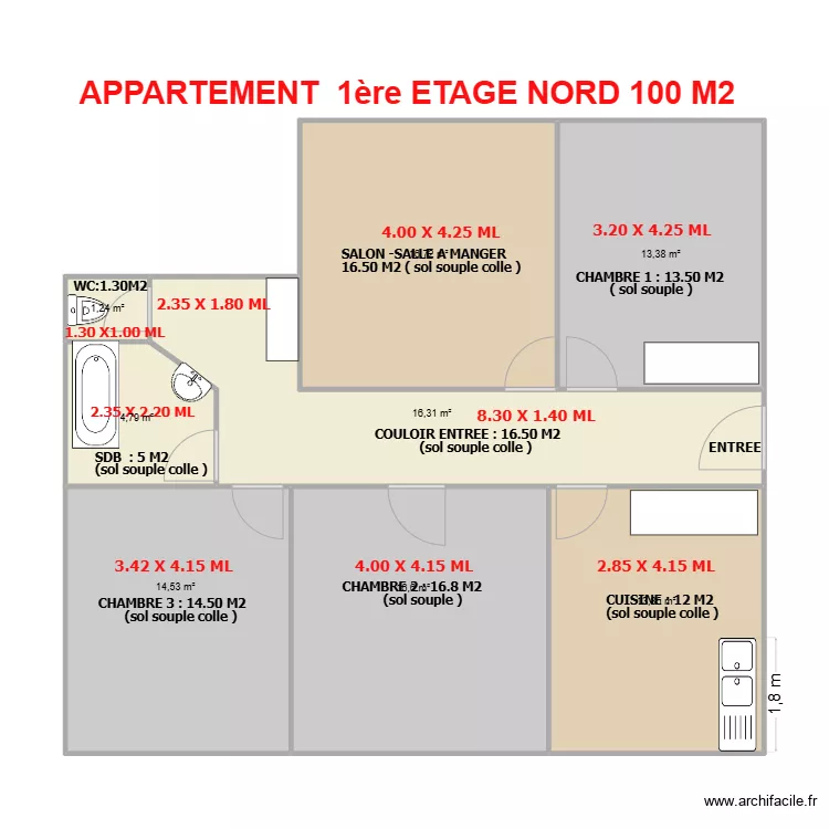 SCI LE POUZIN APPARTEMENT NORD 1 ETAGE. Plan de SCI LE POUZIN APPARTEMENT NORD 1 ETAGE. Plan de