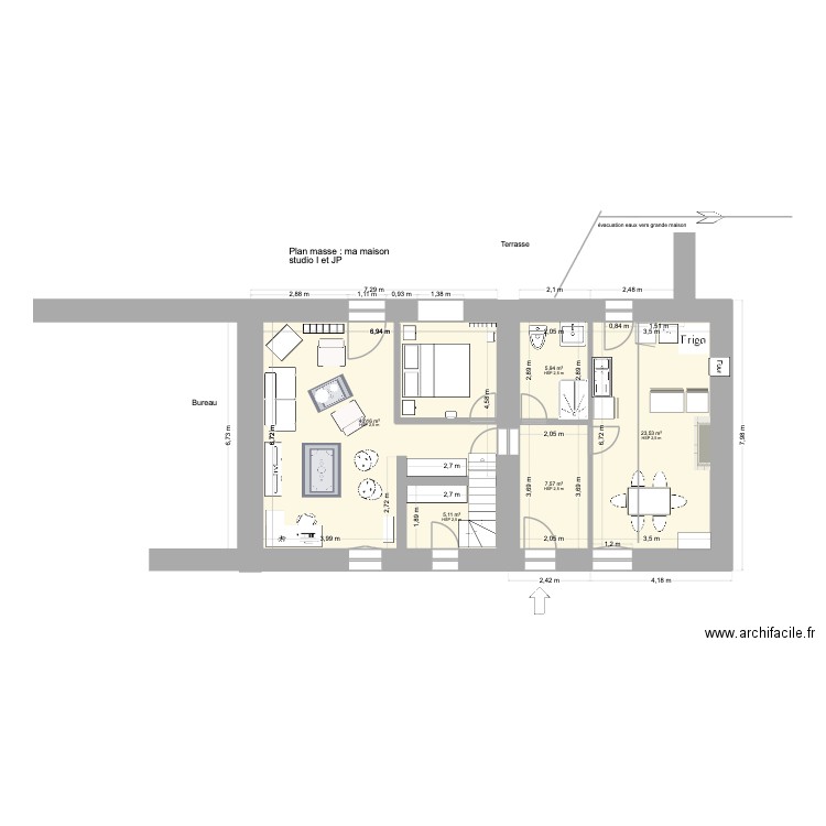 plan masse ma maison studio meublée. Plan de 5 pièces et 82 m2