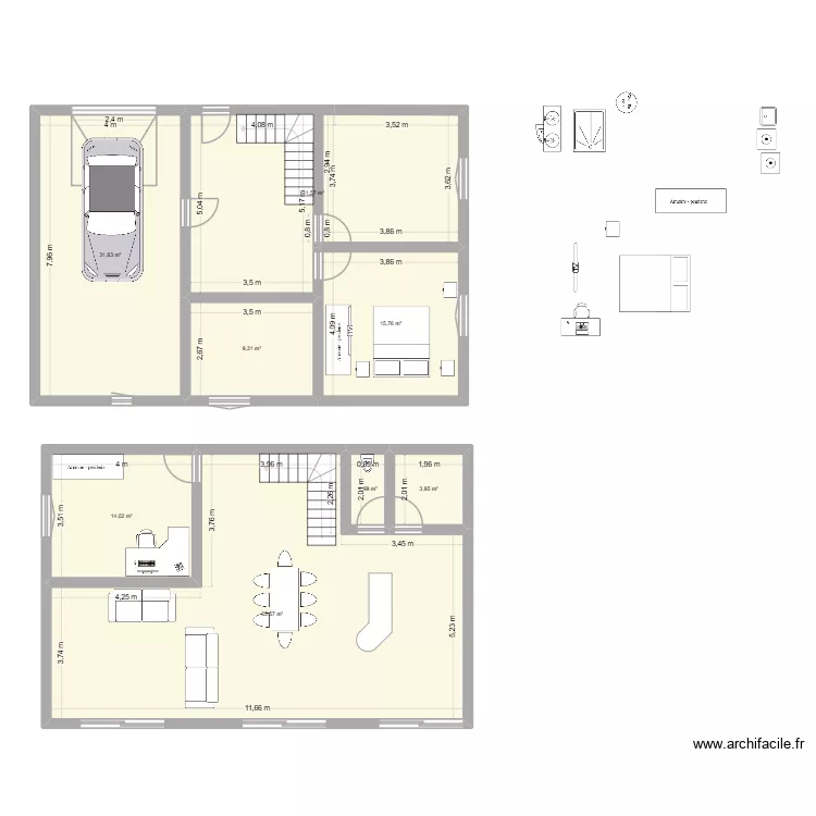 maison. Plan de 8  et 172 m²