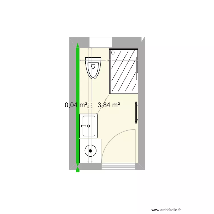 salle de bain studio. Plan de 2  et 4 m²