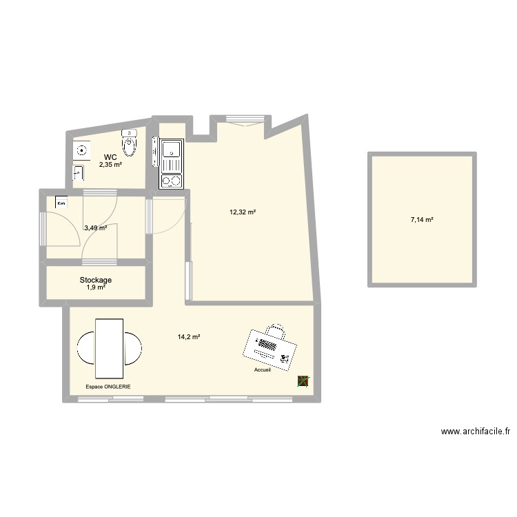 STUDIO DÉESSE 3. Plan de 4 pièces et 34 m2