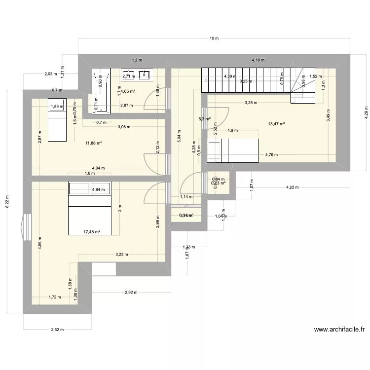 R+1. Plan de 7  et 57 m²