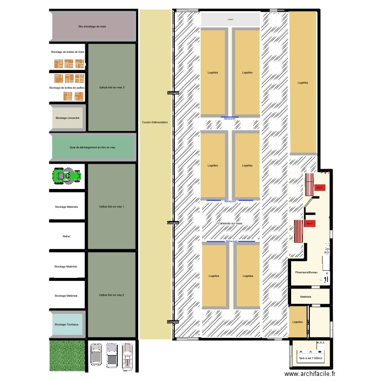 Projet en cours. Plan de 31 pièces et 1306 m2