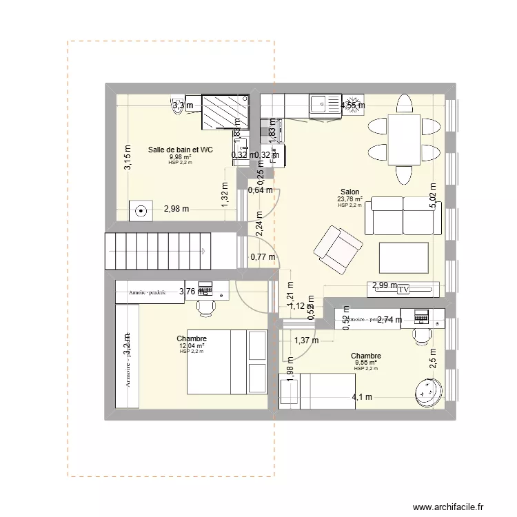 Appartement 3 Motte Servolex. Plan de 4  et 55 m²