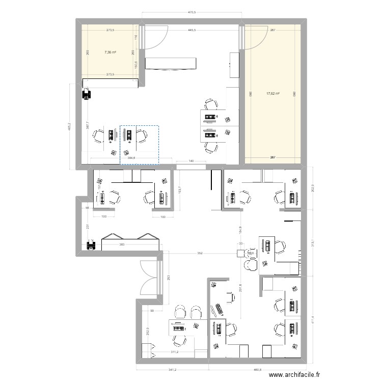 Option 2 Rosanna inversé. Plan de 2 pièces et 25 m2