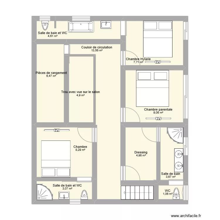 MAISON PERSONNELLE R+1. Plan de 11  et 67 m²