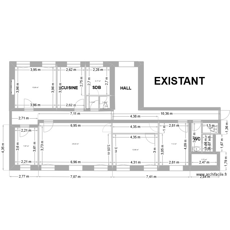 SCI LE POUZIN-APPARTEMENT JDP EXISTANT. Plan de 13 pièces et 104 m2