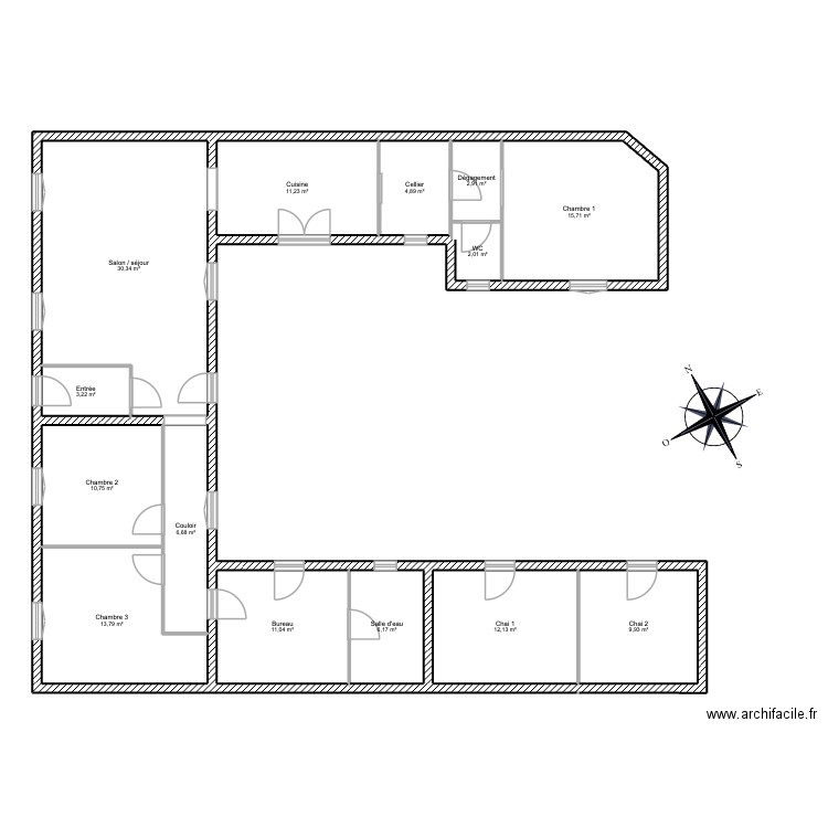 Plan Lazare Hoche. Plan de 14 pièces et 141 m2