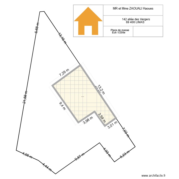 Zaouali Limas. Plan de 1 pièce et 70 m2
