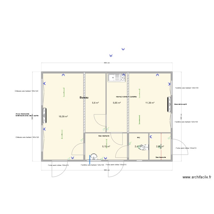 Ferme de Waremme. Plan de 7 pièces et 49 m2