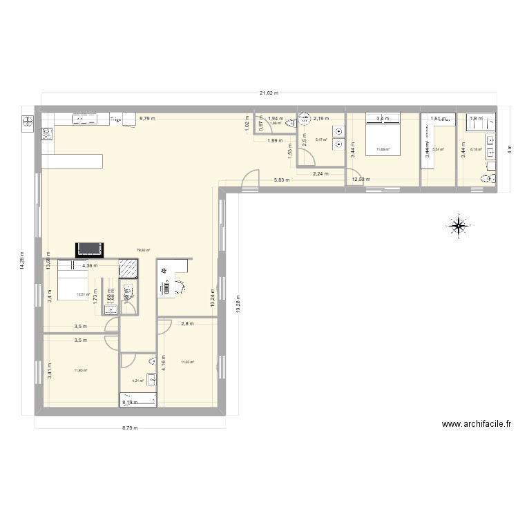 Projet agrandissement #1. Plan de 11 pièces et 197 m2