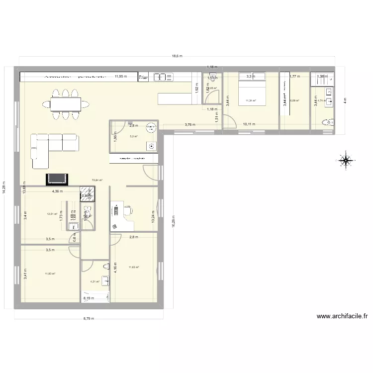 Projet agrandissement #1. Plan de 11  et 194 m²