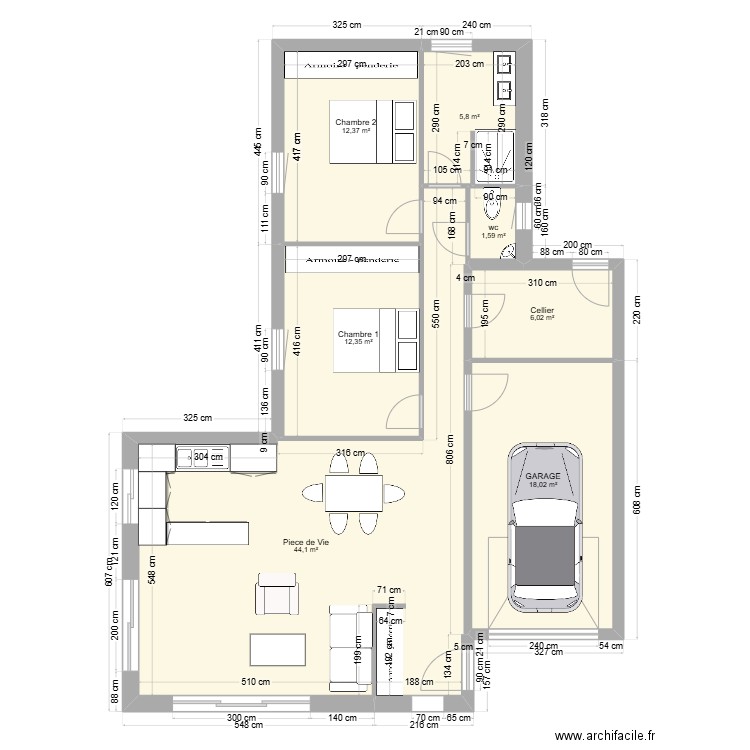 LE MONNIER. Plan de 7 pièces et 100 m2