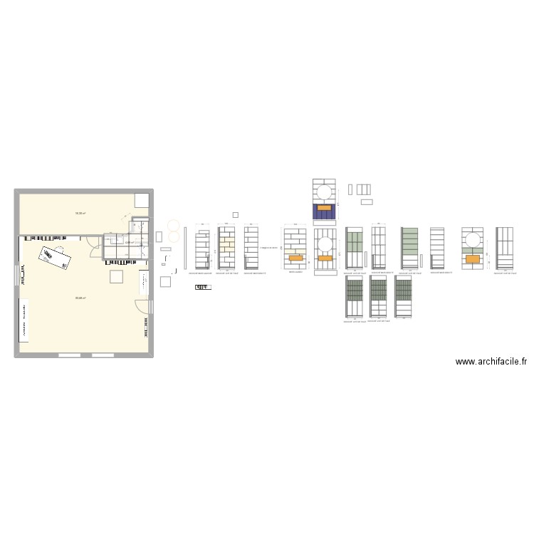 sdb haut 2025_70x90_carrelage75x75. Plan de 3 pièces et 74 m2