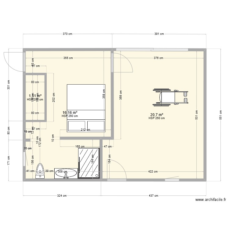 Chambre garage AuréJu 21. Plan de 3 pièces et 38 m2