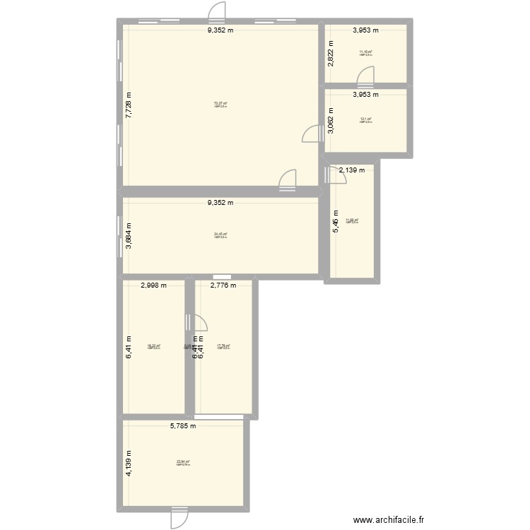 Pieton. Plan de 9 pièces et 203 m2
