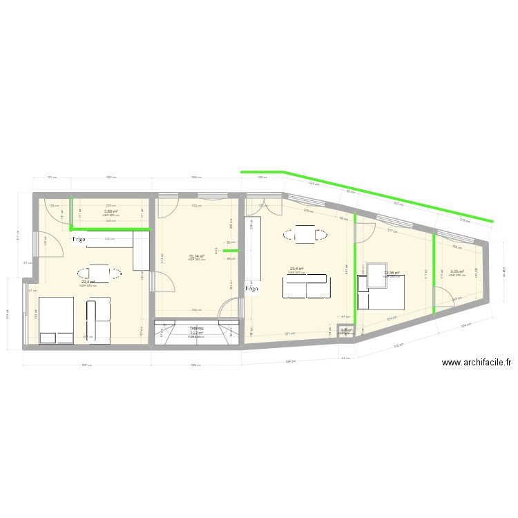 Projet division IDR Pouancé_Projeté. Plan de 19 pièces et 174 m2