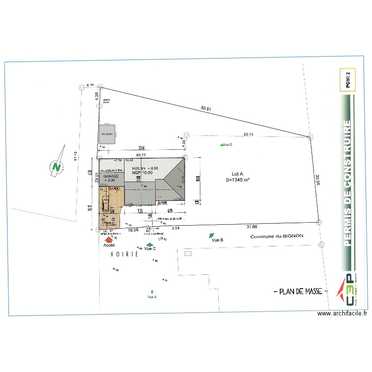 abri jardin. Plan de 3 pièces et 43 m2