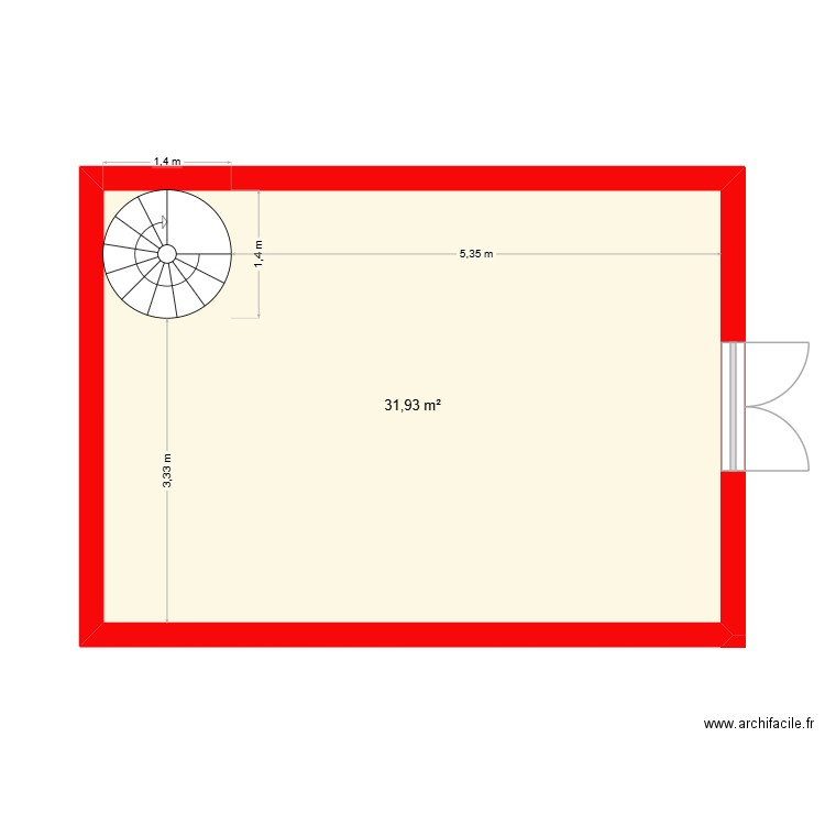 chambre. Plan de 1 pièce et 32 m2