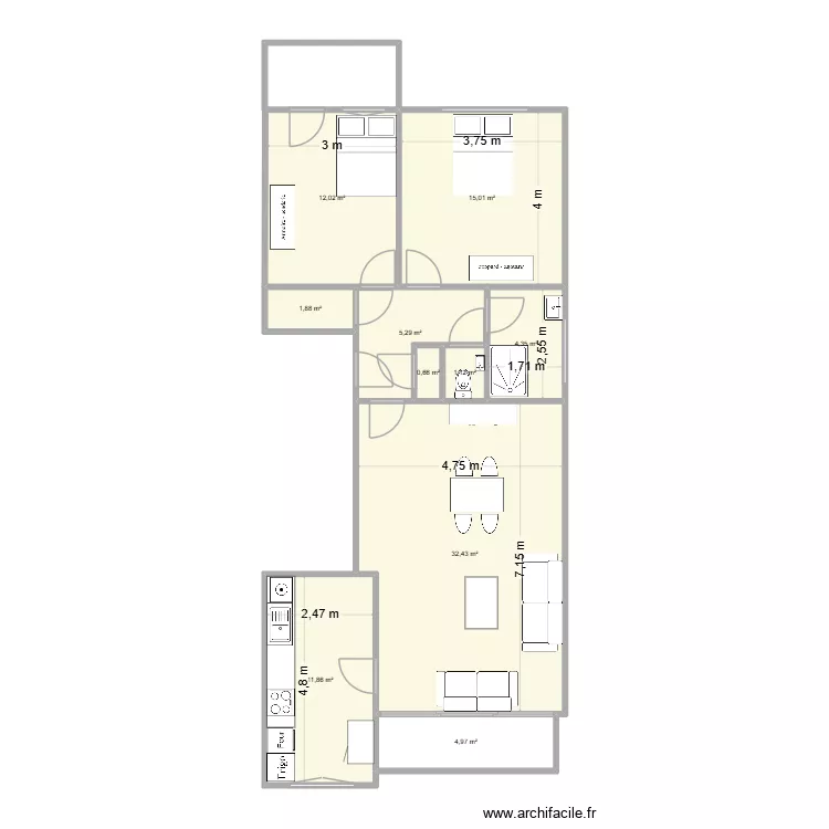 Appartement Ganshoren. Plan de 10  et 90 m²