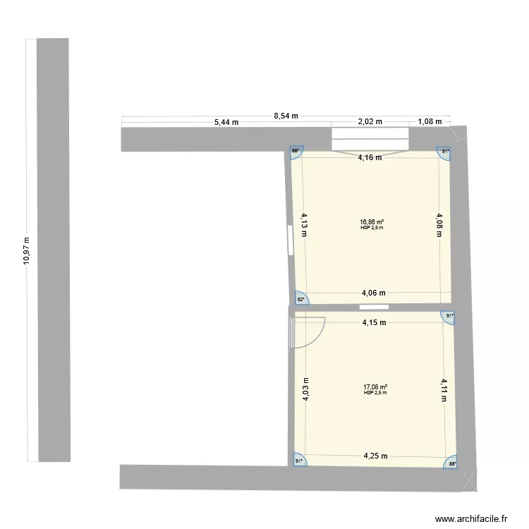RDC. Plan de 2 Pièces et 34 m²