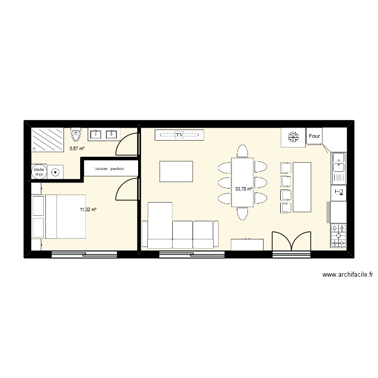 MAISON ZOUZOU 5M12M. Plan de 3 pièces et 51 m2