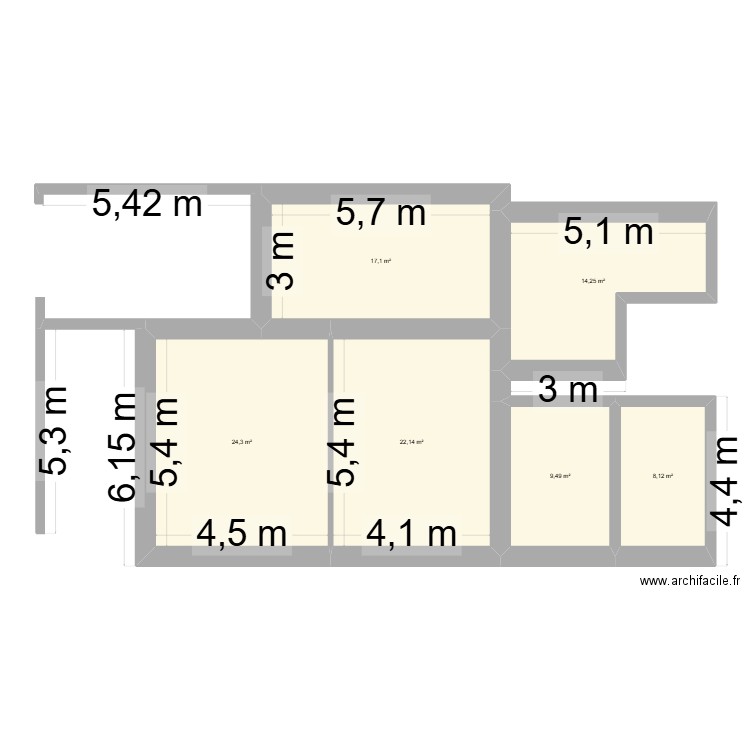 terrier. Plan de 6 pièces et 95 m2