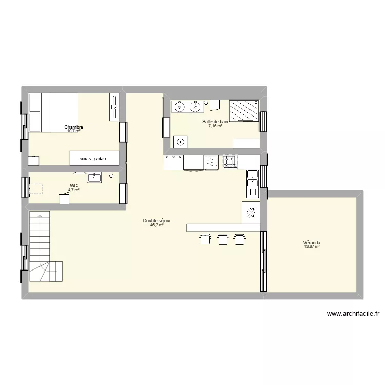 rez de chausse maison futur. Plan de 5  et 83 m²