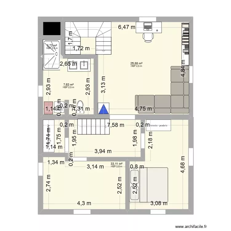 1er. Plan de 5 Pièces et 68 m²