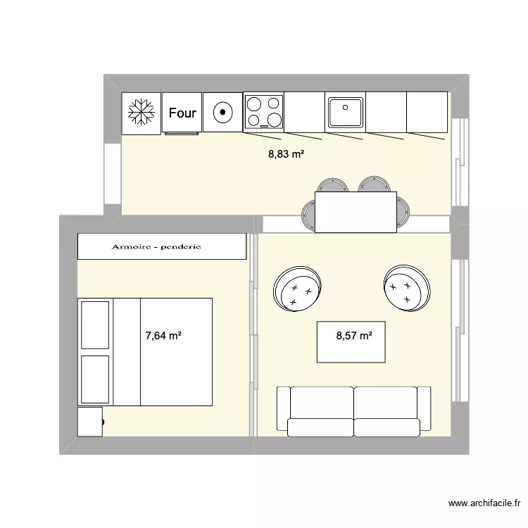 s&eacute;jour. Plan de 3  et 25 m²