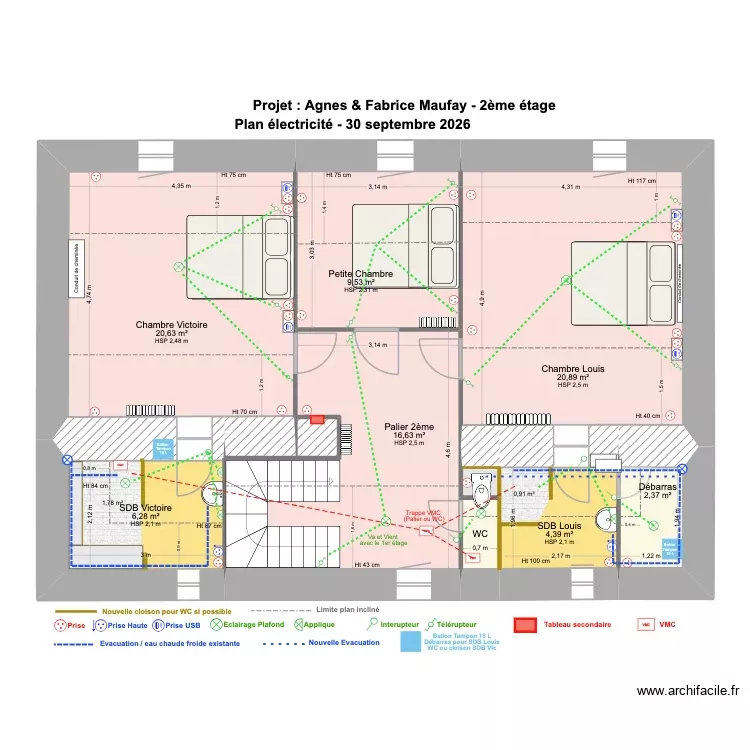 Morannes 2 eme actuel (plomberie). Plan de 10 Pièces et 83 m²