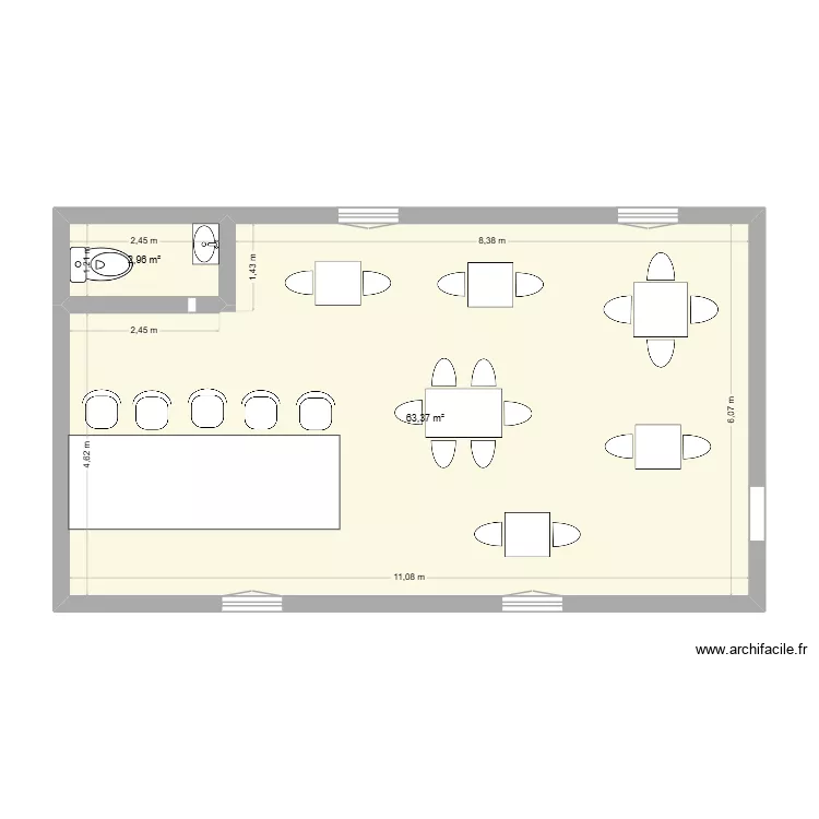 restaurant de sushi. Plan de 2  et 66 m²