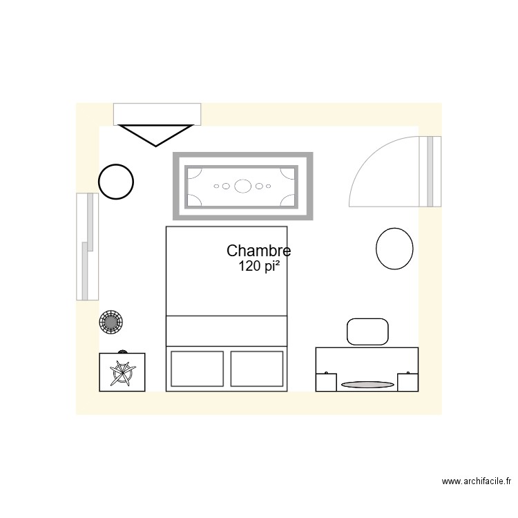 chambre. Plan de 1 pièce et 11 m2