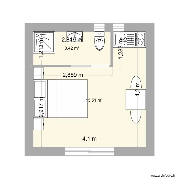STUDIO VILLAGE 2. Plan de 2  et 17 m²