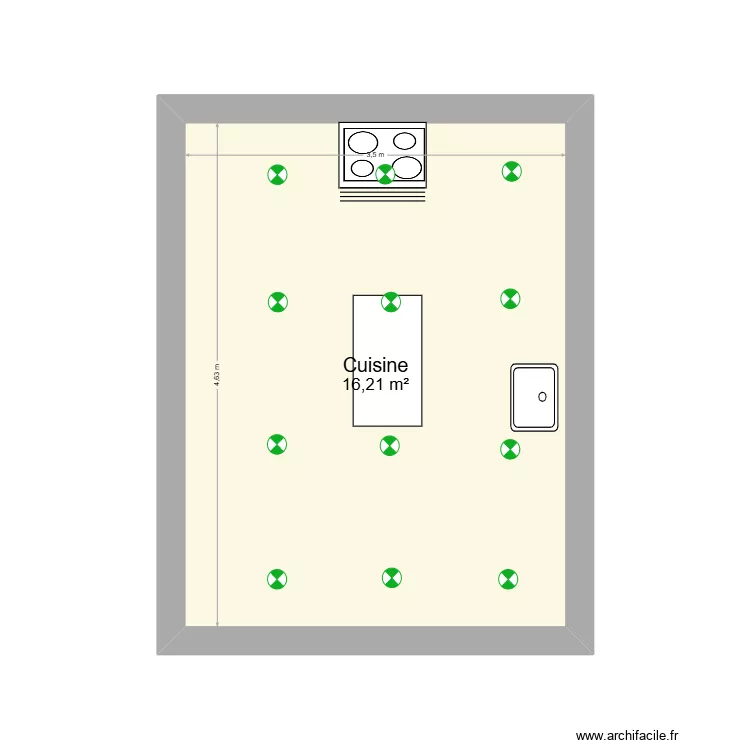 Cuisine. Plan de 1 et 16 m² Cuisine. Plan de 1 et 16 m²