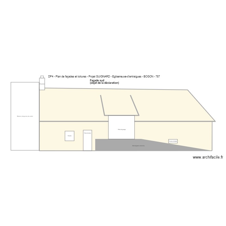 Bogon2 plan de facades et toit (sud). Plan de 2 pièces et 88 m2