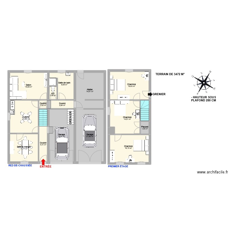 André Ancerviller. Plan de 19 pièces et 168 m2