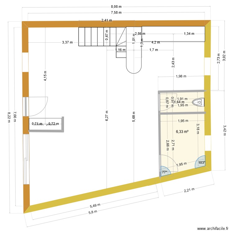 plan tom rdc 3. Plan de 1 pièce et 6 m2