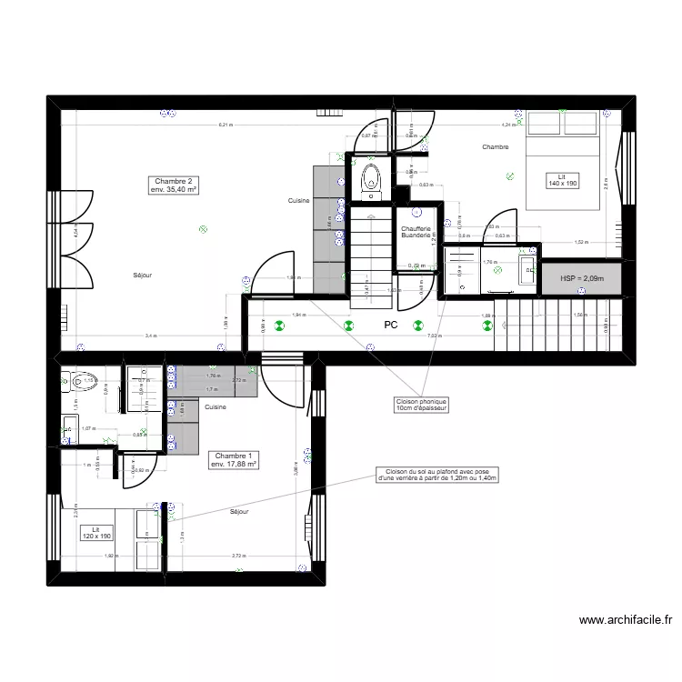 P1.4 PLAN ETAGE 1 ELECTRICITE - PROJET SONNEVILLE. Plan de 11 pièces et 64 m²