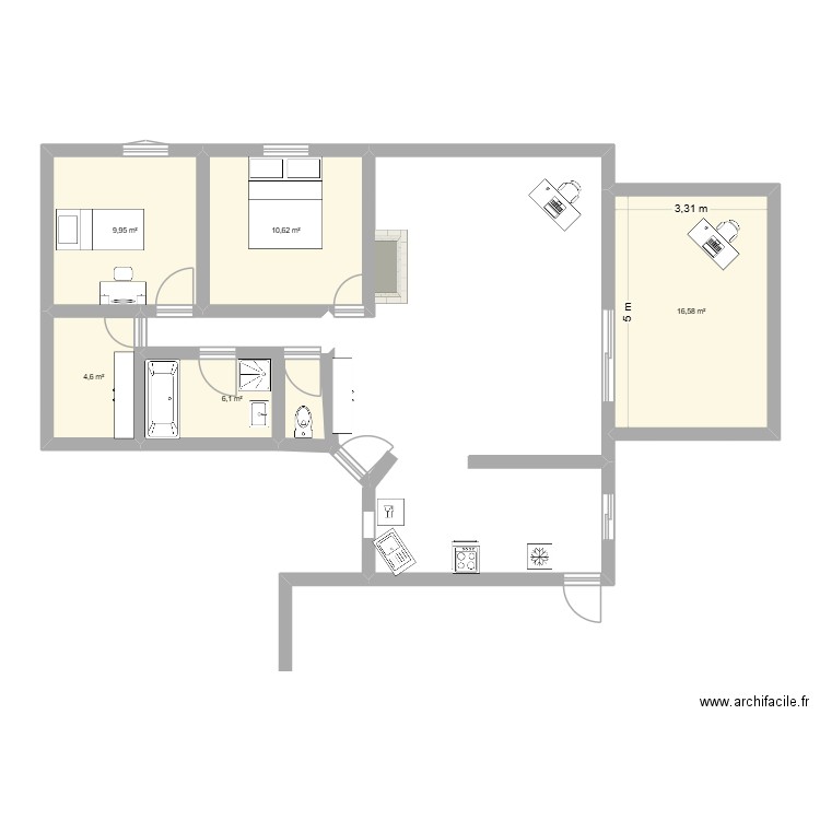 maison isabelle thomas. Plan de 5 pièces et 48 m2