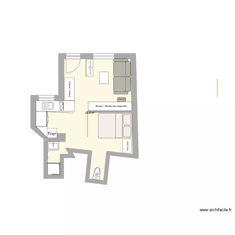 plan yas V2. Plan de 1 Pièce et 26 m²