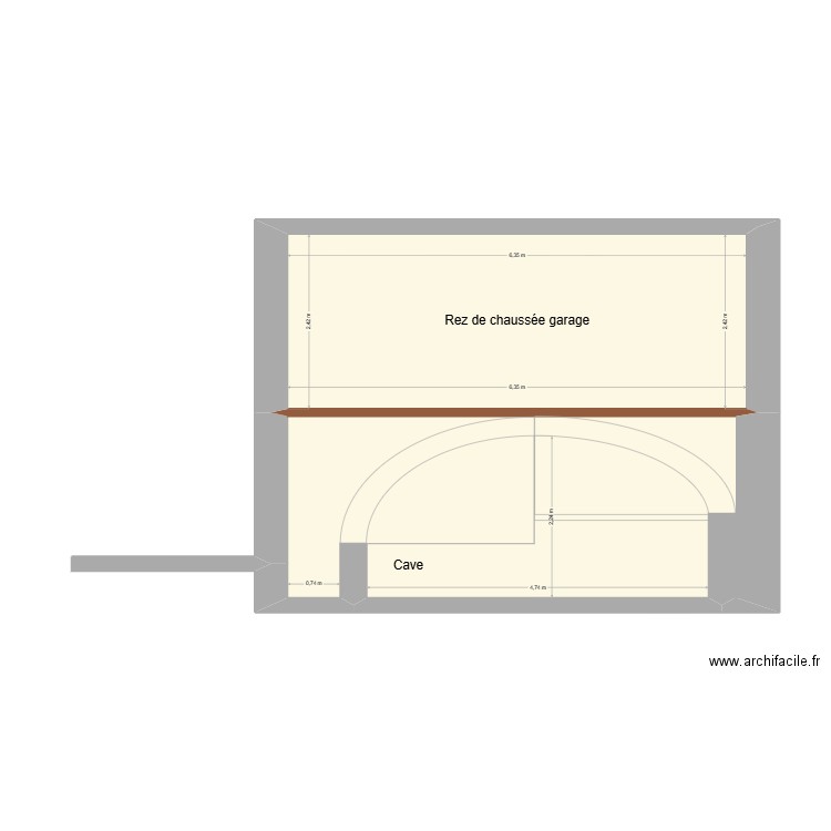 coupe BB'. Plan de 2 pièces et 30 m2