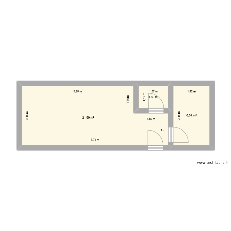 34 verdun. Plan de 3 pièces et 30 m2
