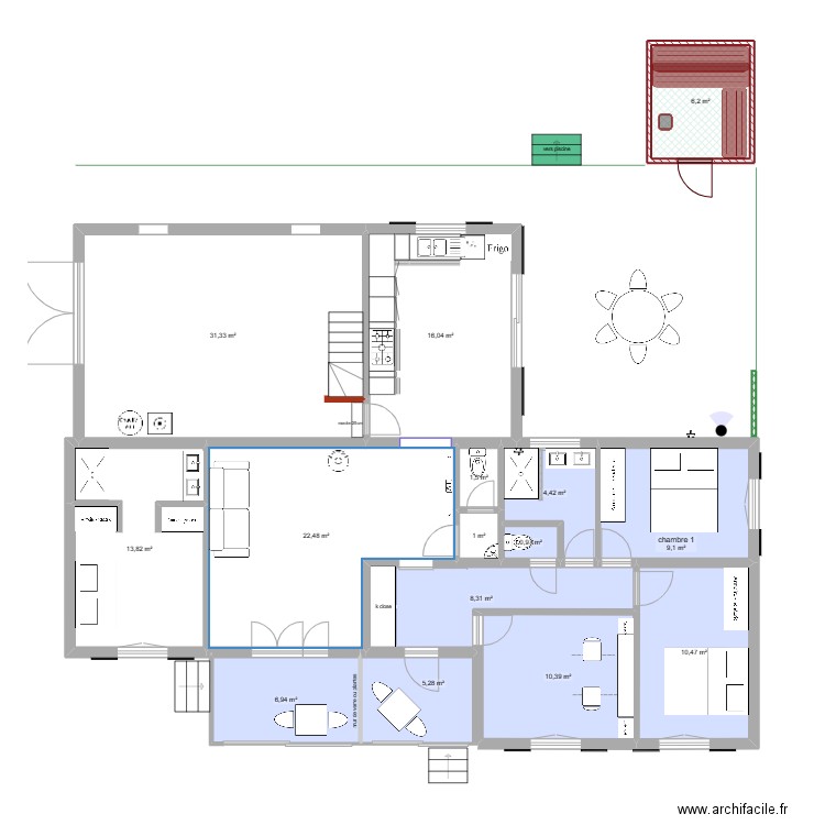 projet de la veranda. Plan de 15 pièces et 148 m2