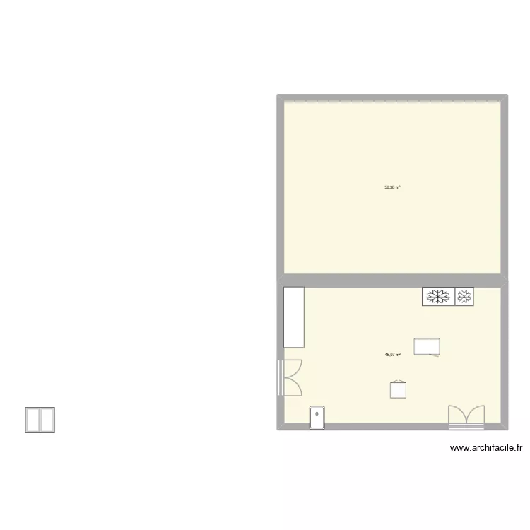 VAE. Plan de 2 Pièces et 104 m²