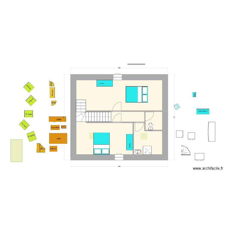 en face : essai 4 étage. Plan de 3 pièces et 54 m2